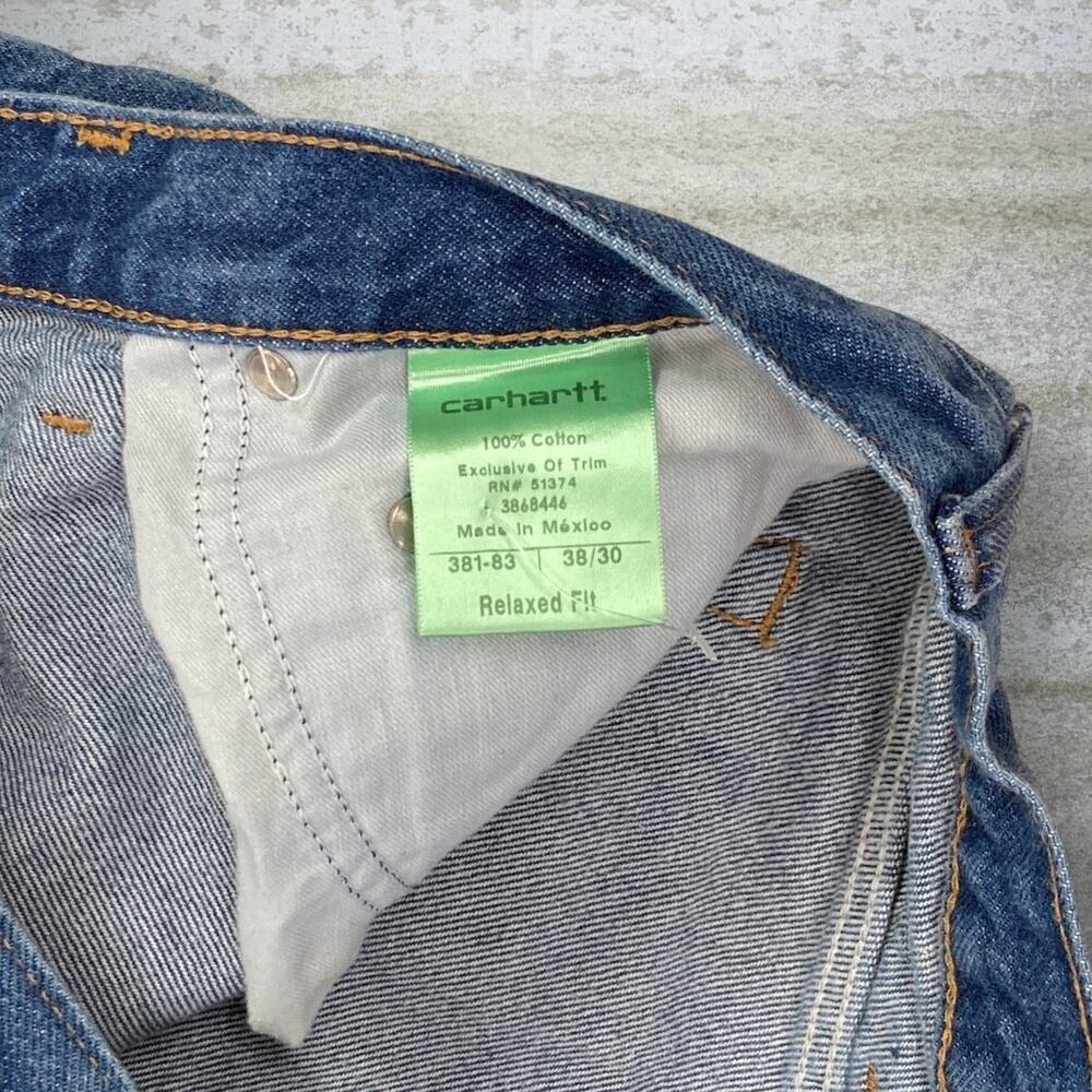 Vintage 90s Carhartt Jeans 38x30 Relaxed Dark Wash Work Wear Denim White Logo - Picture 4 of 7
